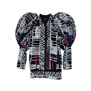 DELPHINE MURAT - VINTAGE 2003 - CAGE PRINTED PUFFY SLEEVES JACKET - SIZE XS